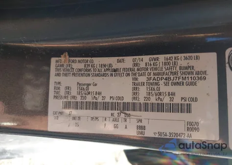 2015 Ford Fiesta Se z USA, uszkodzony, nr VIN 3FADP4BJ7FM110369